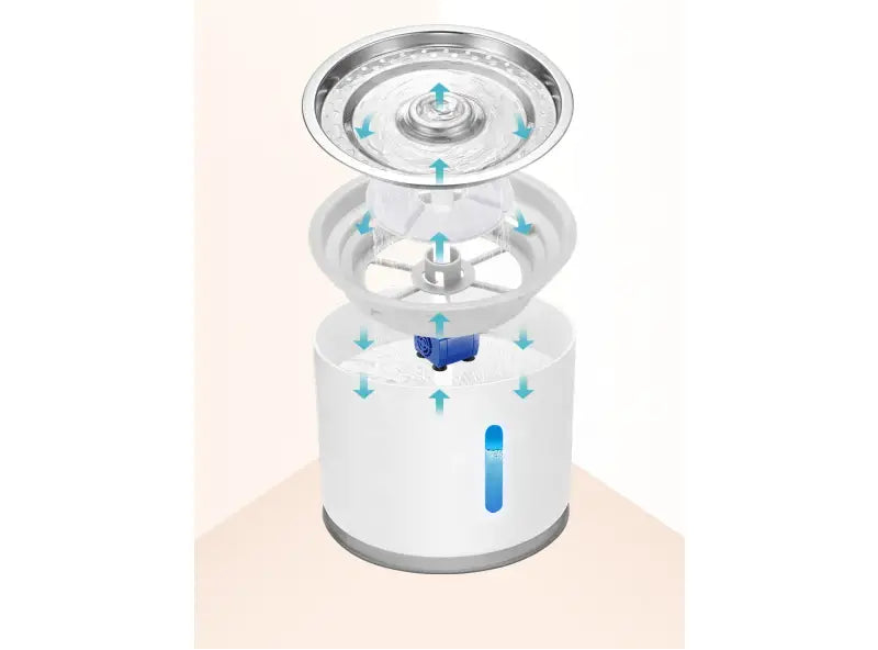 White water filter with blue liquid indicator on a beige background