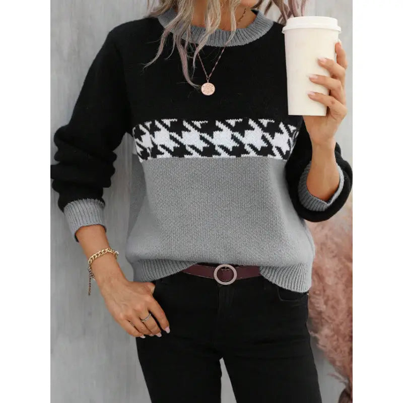 Contrast Pullover Knitted Sweater