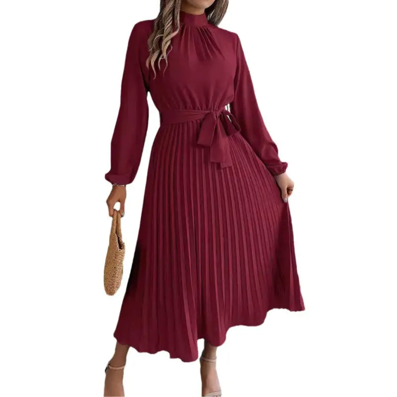 Cinched Waist Pleated Long Dress
