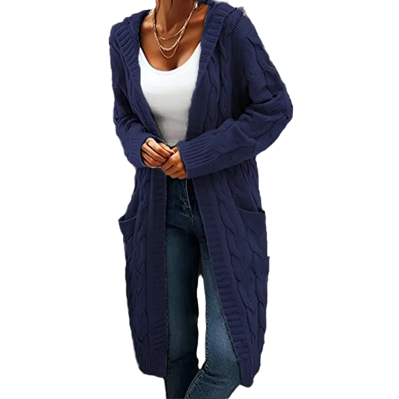 Knitted Twist Braids Mid-Length Cardigan