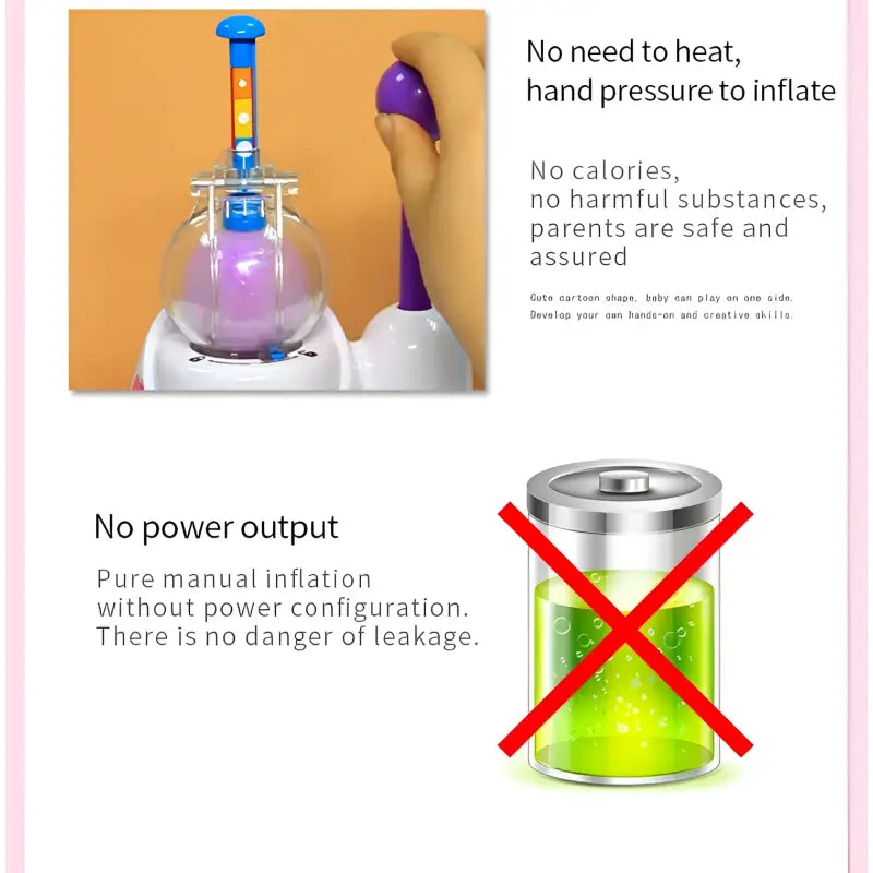 Inflation device with text highlighting safety features and manual inflation method.