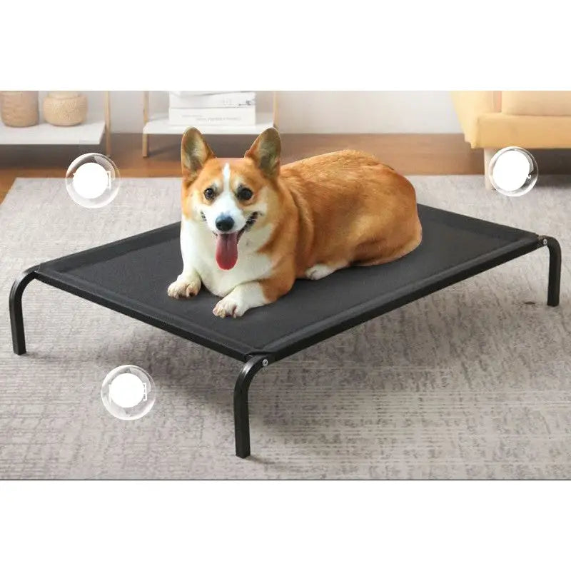 Elevated black mesh kennel dog bed for large dogs, comfy and breathable pet sleeping space