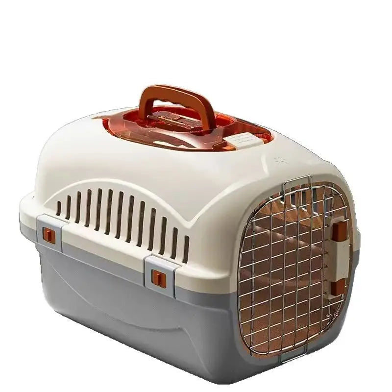 Two-tone Cat Portable Carrier with Metal Door for easy transport and comfort