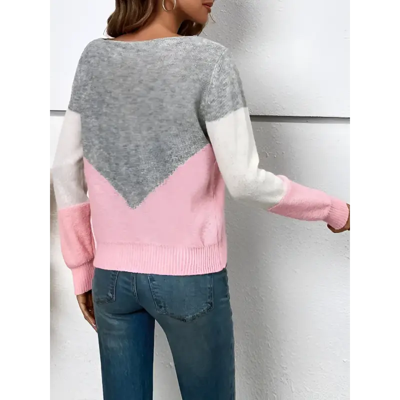Color-blocked knit sweater.