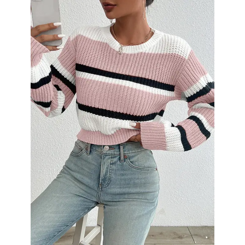 Striped knit sweater.
