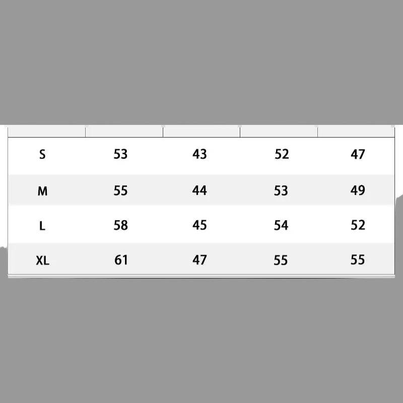 Clothing size chart.