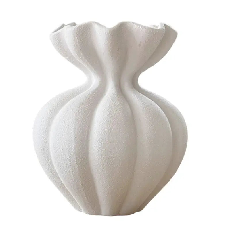 White, fluted ceramic vase.