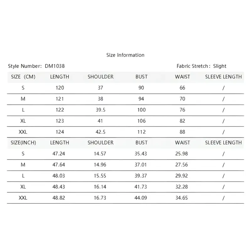 Clothing size chart.