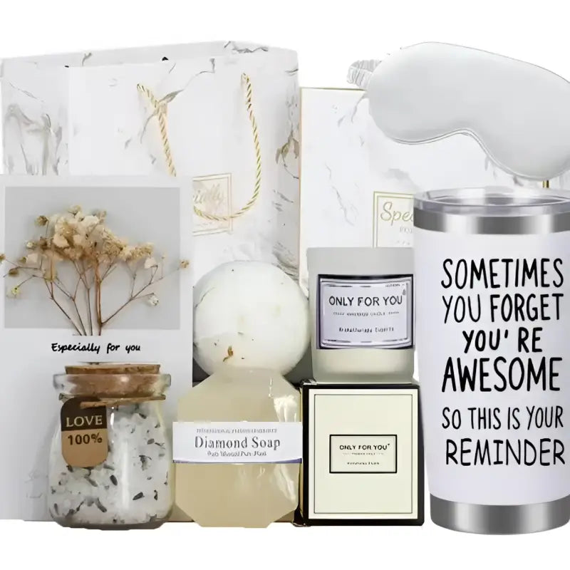 Gift set with bath and body items.