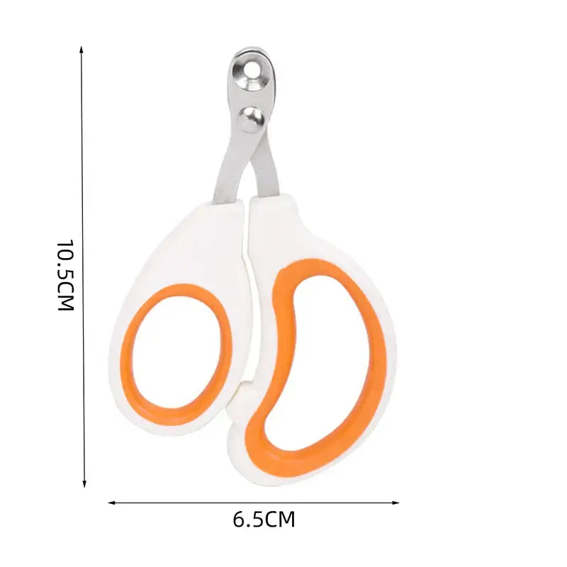 White and orange handled pet nail clippers.