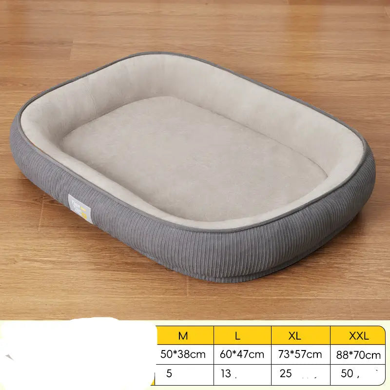 Gray corduroy pet bed with soft interior for your furry friend’s comfort