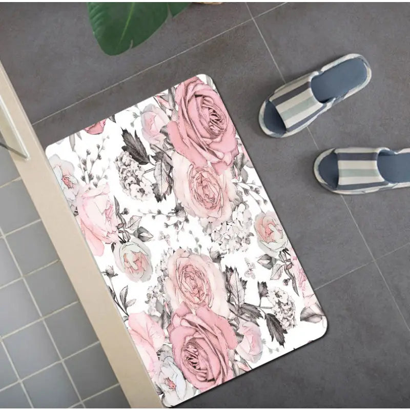 Floral bath mat.