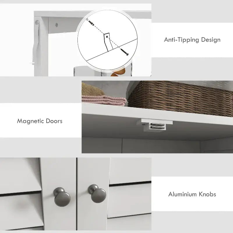 White cabinet features.