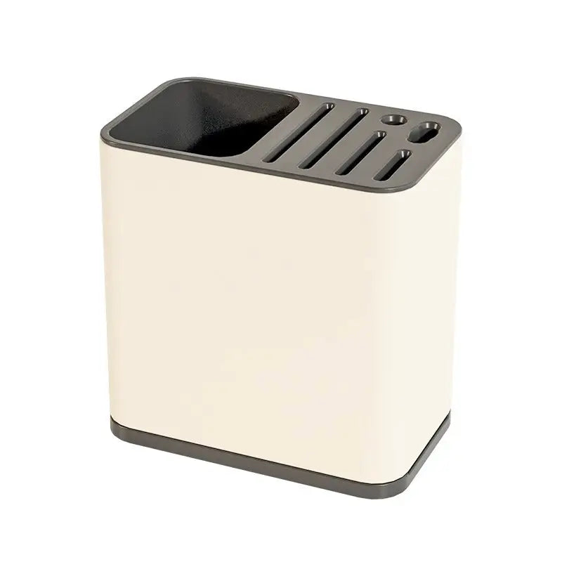 Beige and gray knife block in stainless steel kitchen utensil holder enhancing kitchen utensils feel