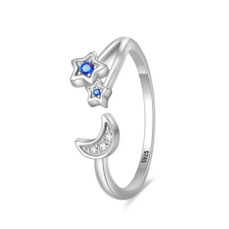 Sterling Silver 925 Double Layer Ring featuring a silver star and moon design