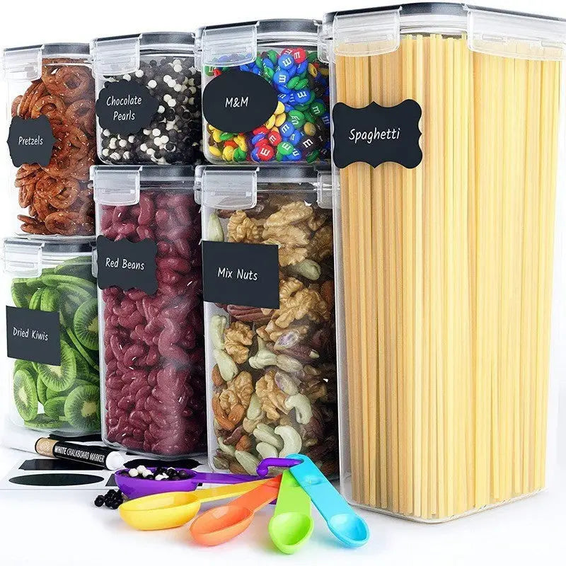 Transparent plastic containers Seven Piece Set for airtight food storage and organization