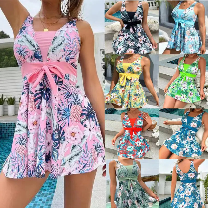 Floral print swim dress.