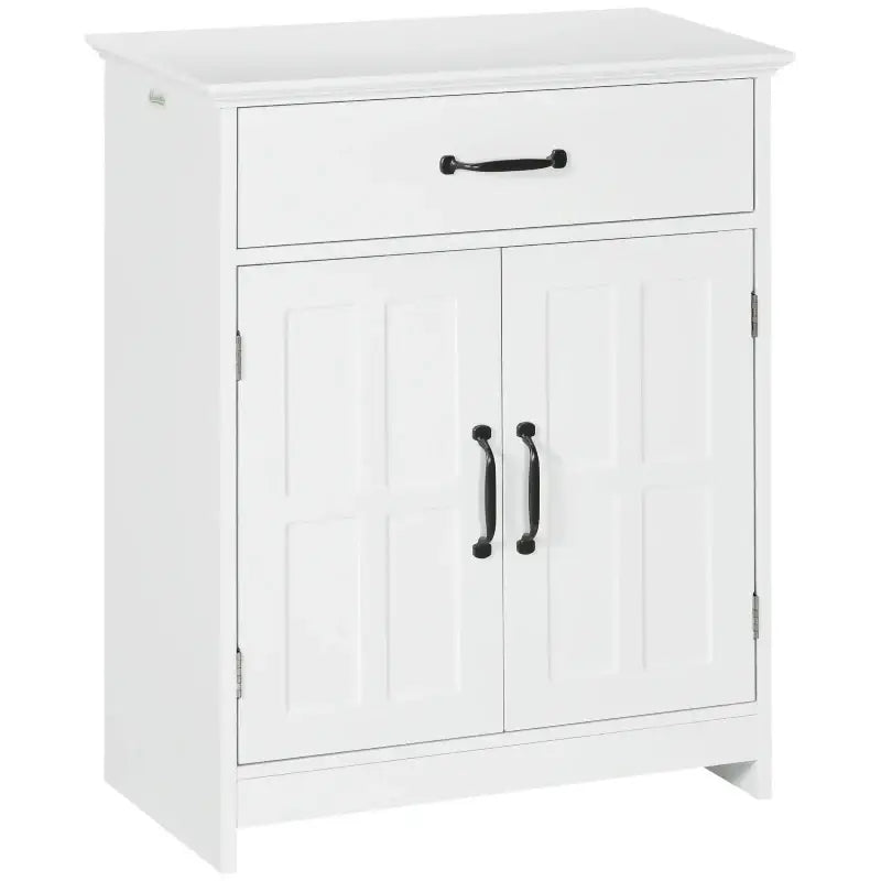 White storage cabinet with drawer.