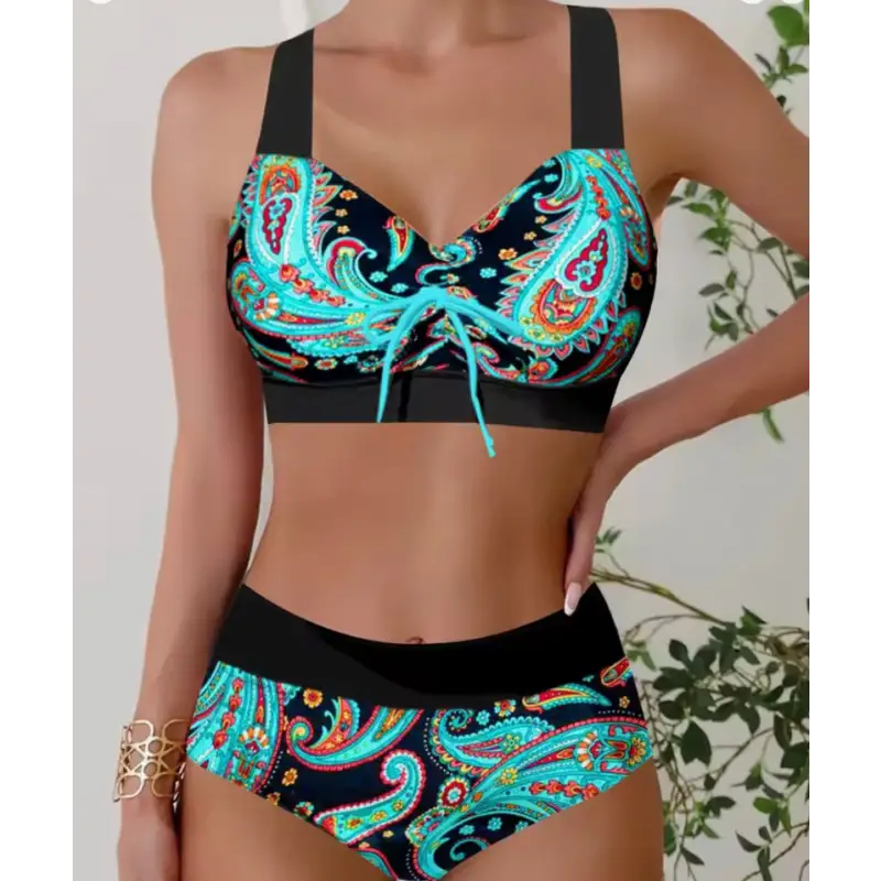 Paisley print two-piece swimsuit.