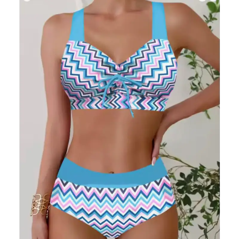 Zigzag patterned two-piece swimsuit.