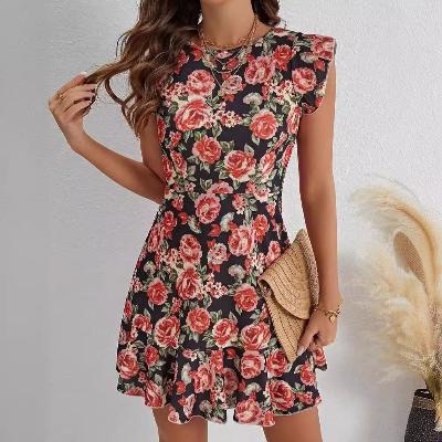 black with red roses dress