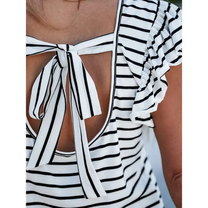 Ruffle Sleeve Striped Top