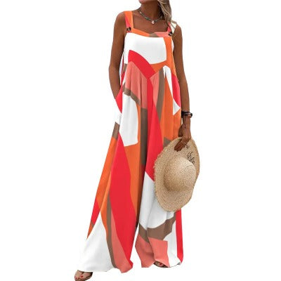 Printed Sleeveless Loose Wide Leg  Jumpsuit