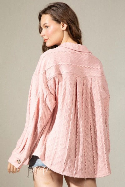 Fashion Large Pocket Twist Knitted Shirt Coat - Stylish & Versatile