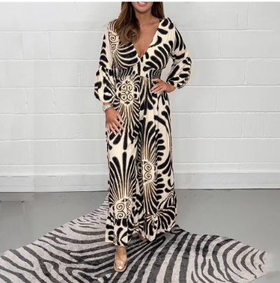 black and beige Spring And Summer Leisure Printed Dress