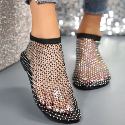 New Rhinestone Design Hollow Flat Sandals