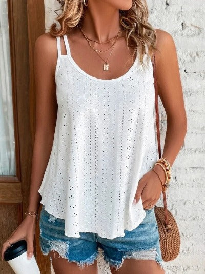 white loose hollow out tank top