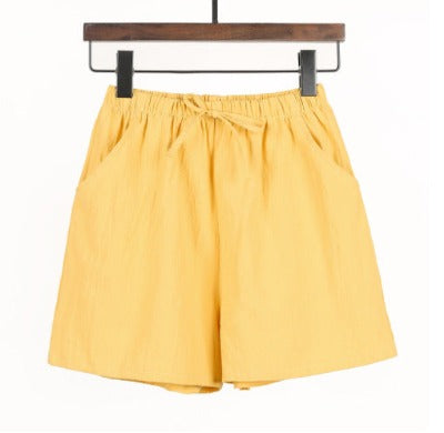 yellow Cotton And Linen Shorts