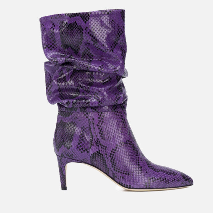 purple Pointed Toe Stiletto High Heel Snake Print  Boots