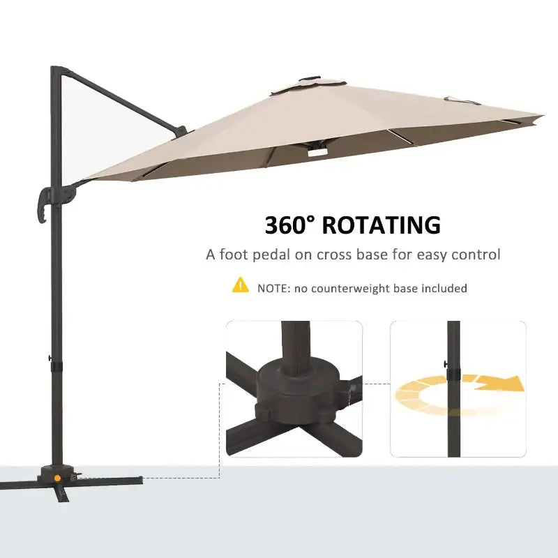Beige cantilever patio umbrella.