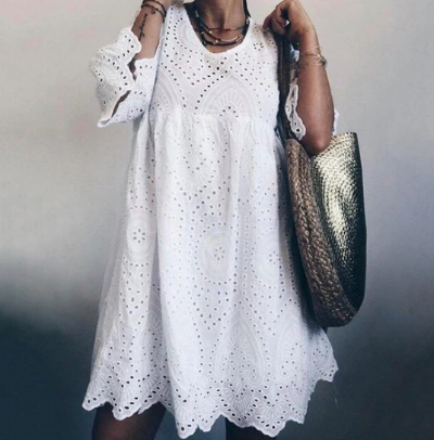 white Summer Cotton Cutout Dress