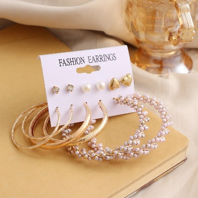 Vintage Geometric Pearl Earrings 6-piece Set