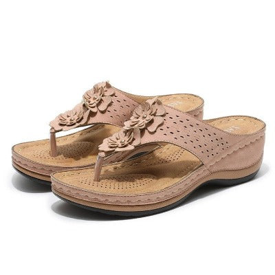 pink Casual Flip Flop Flat Flower Herringbone Sandals