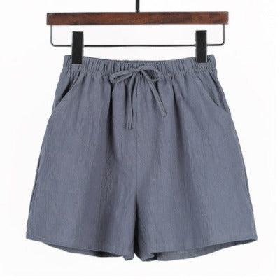 grey Cotton And Linen Shorts