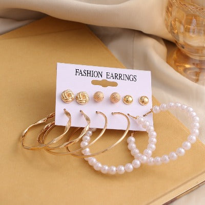 Vintage Geometric Pearl Earrings 6-piece Set