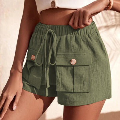 green Casual Cargo Shorts With Pockets