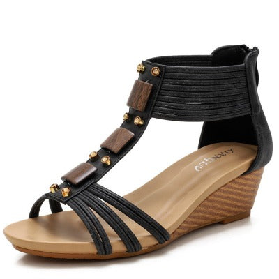 black Back Zipper Platform Roman Sandals