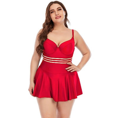 red 2024 Plus Size One-piece Skirt Swimsuit