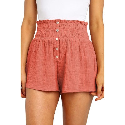 Solid Color High-rise Straight-leg Shorts