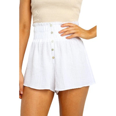 white Solid Color High-rise Straight-leg Shorts