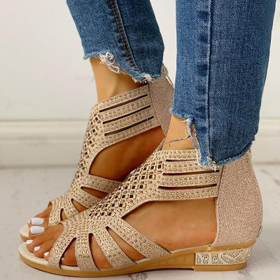 Flat Cutout Roman Rhinestone Sandals