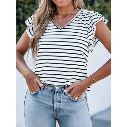 Ruffle Sleeve Striped Top