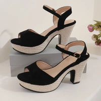Open-Toe Hollow Buckled High-Heel Shoes
