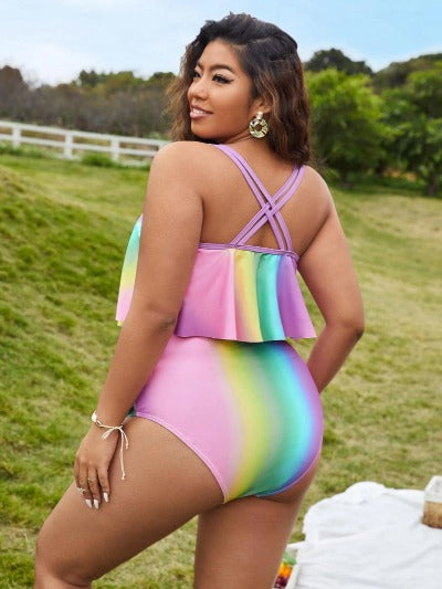 Plus Size Multi Color High Waist Bikini  Swimsuit