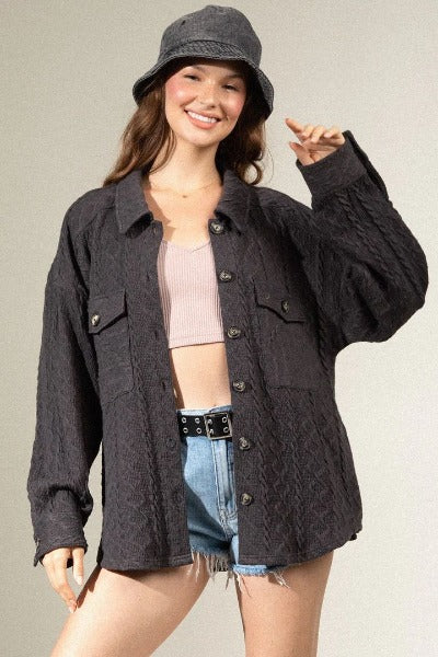 Fashion Large Pocket Twist Knitted Shirt Coat - Stylish & Versatile