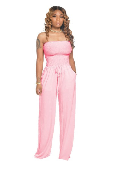 pink Tube Top Chest-wrapped Wide-leg Jumpsuit